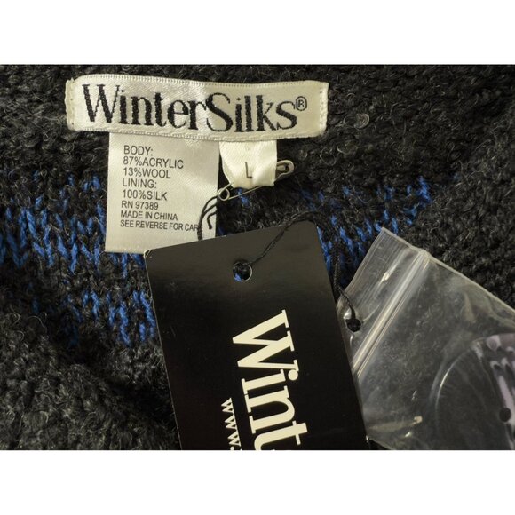 WinterSilks Y2K Wool Silk Lined Knit Cardigan L Gray Blue Purple Colorblock NWT - Picture 9 of 10